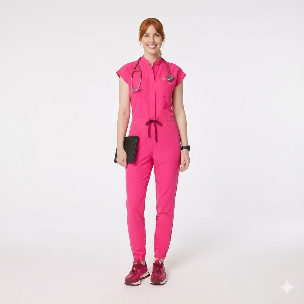 NWT Figs Rafaela Fireside Shocking Pink Scrub Jumpsuit XXL Scurbs